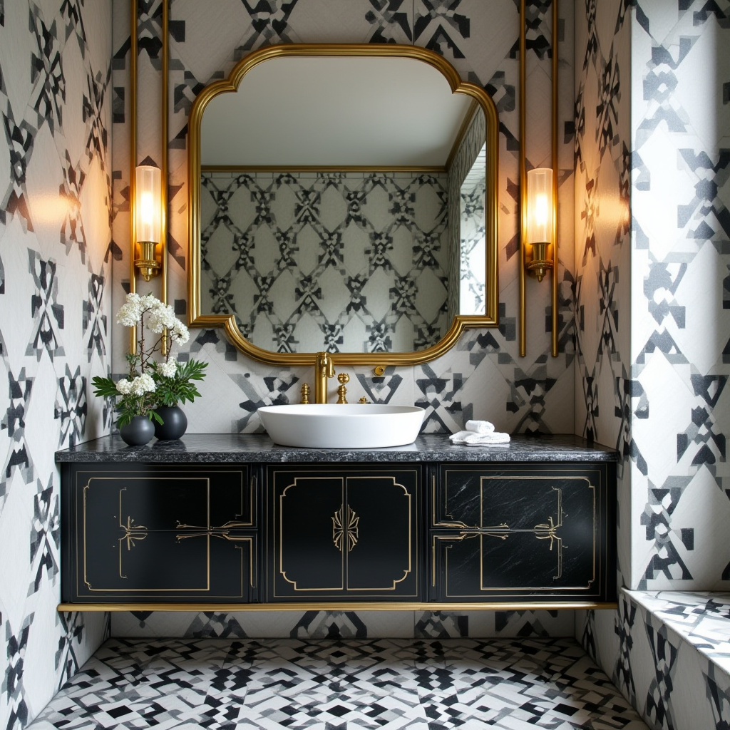 Glamorous Art Deco large tile bathroom