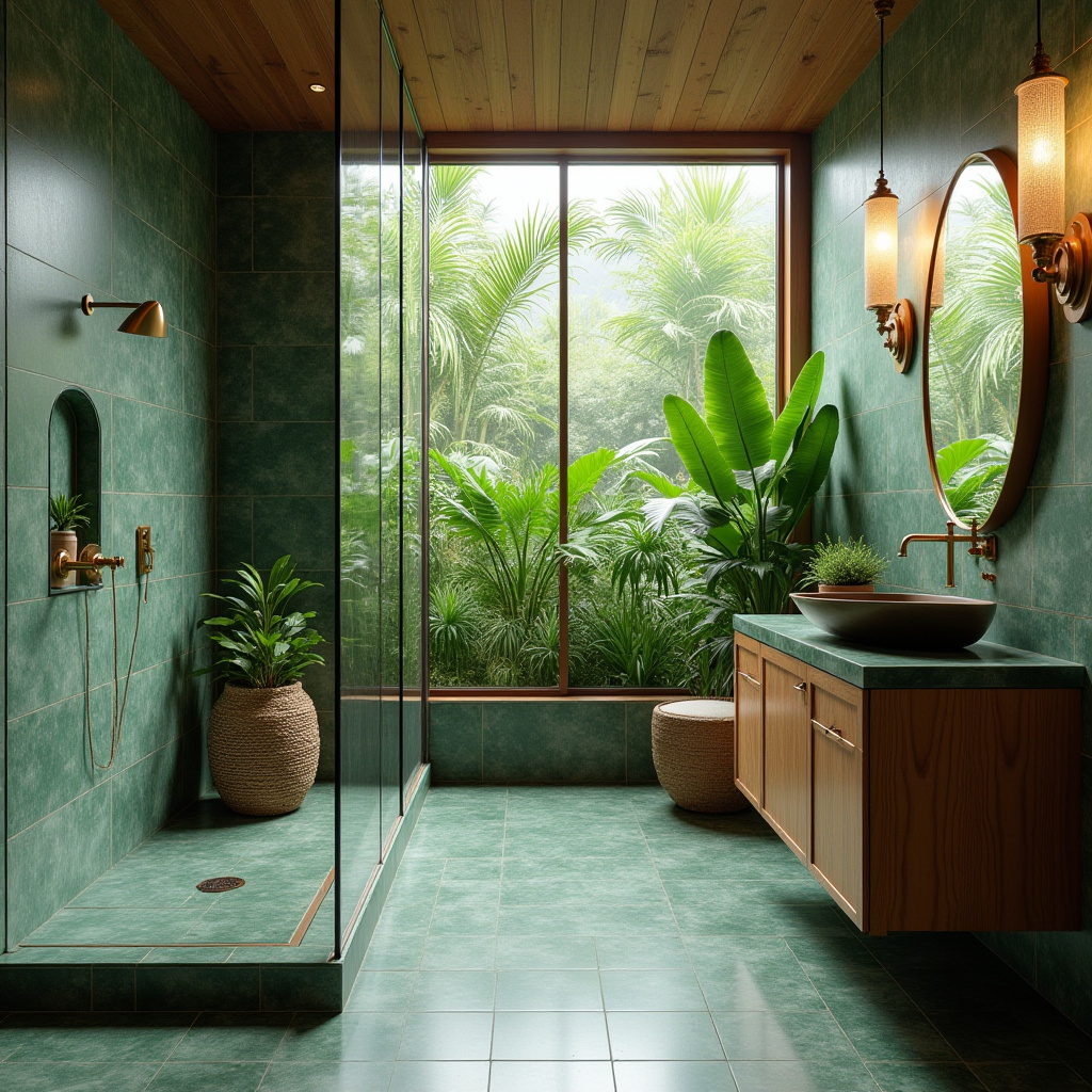 Lush tropical large tile bathroom