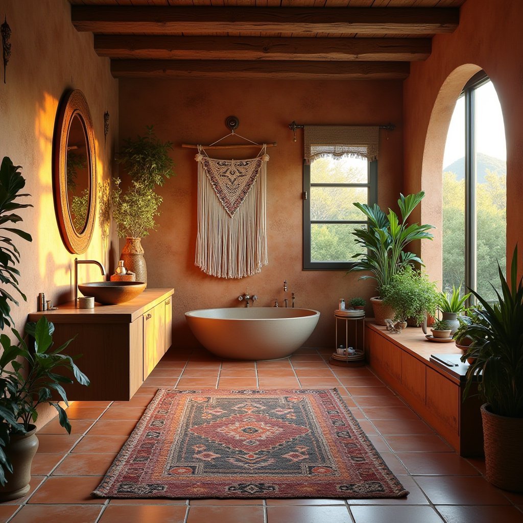 Vibrant bohemian large tile bathroom