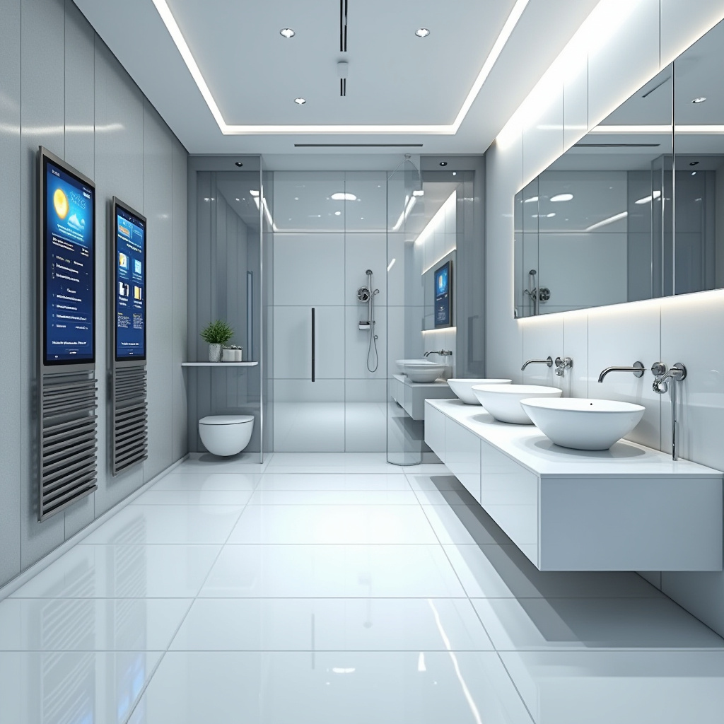 Futuristic high-tech large tile bathroom