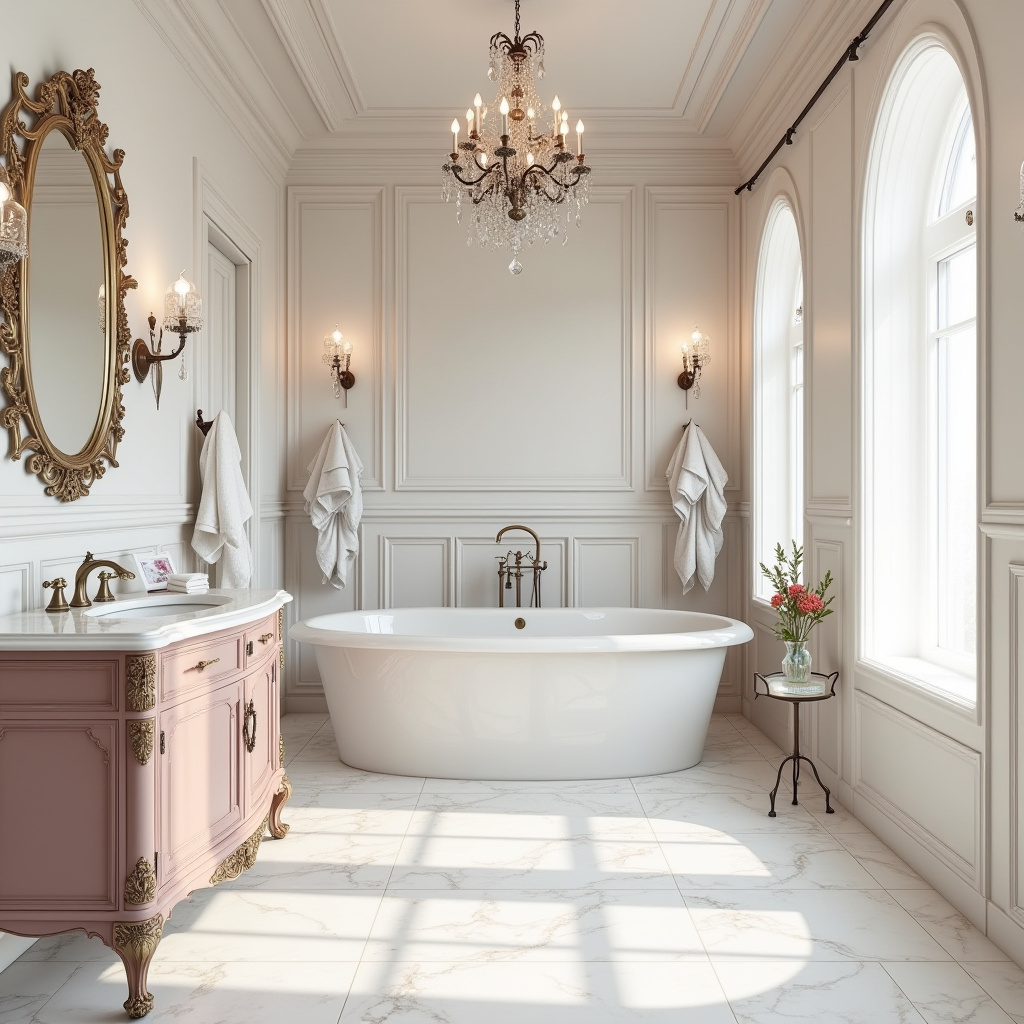 Chic Parisian-style large tile bathroom