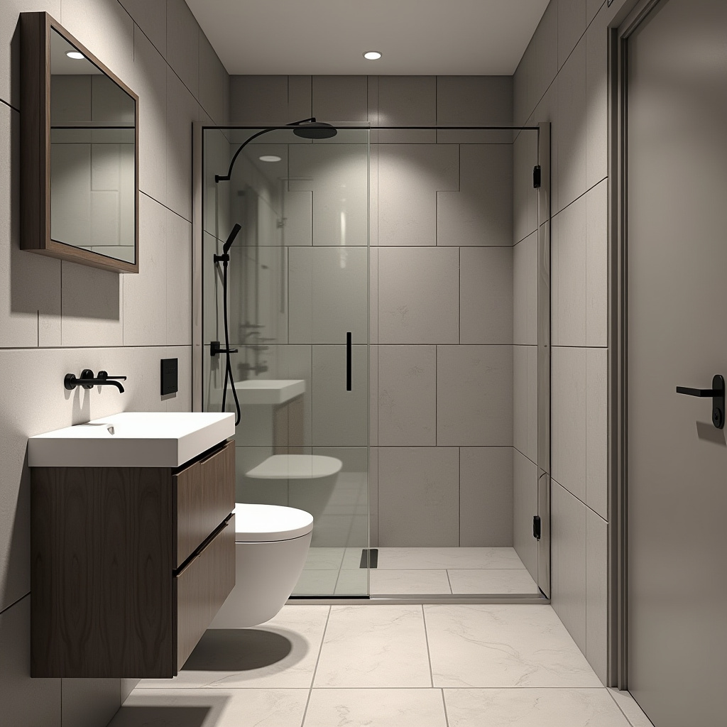 Space-savvy urban large tile bathroom