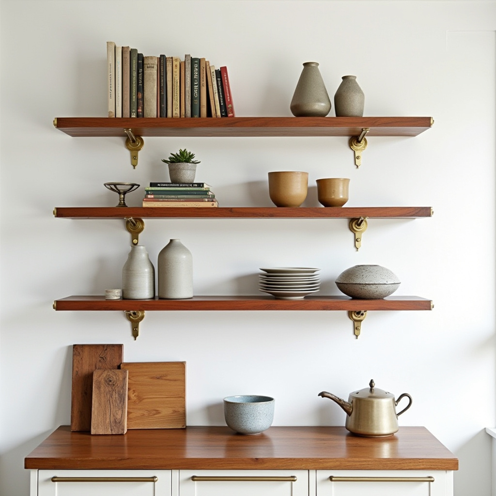 Mid-century modern kitchen with teak shelves