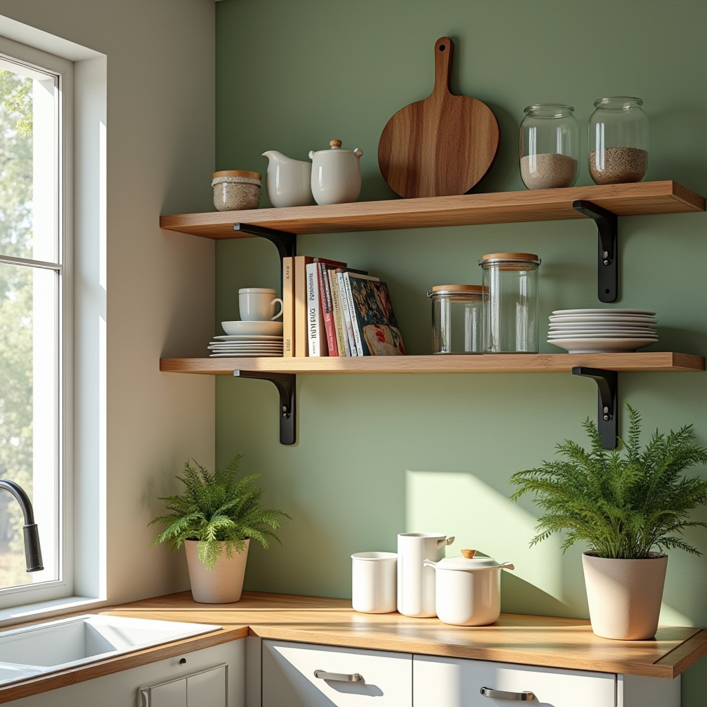 Eco-friendly kitchen with bamboo shelves