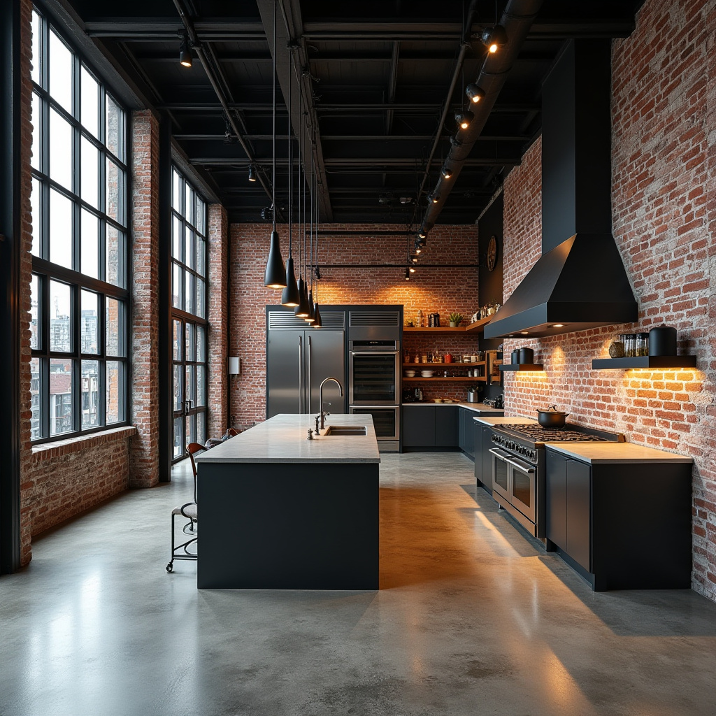 Urban Loft Kitchen with Steel-Framed Windows