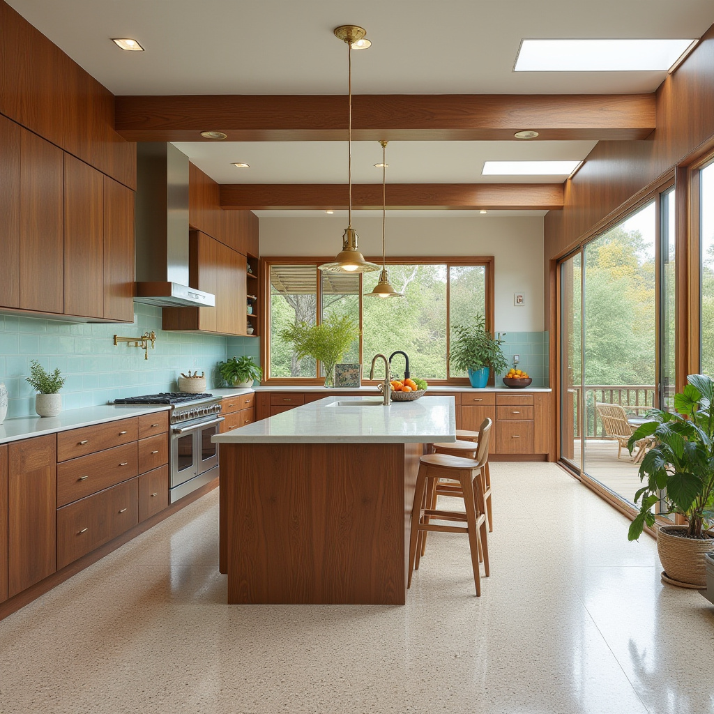 Mid-Century Modern Kitchen with Walnut Island