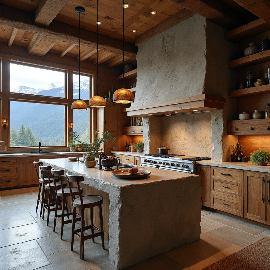 Cozy Alpine Lodge Kitchen with Stone Island