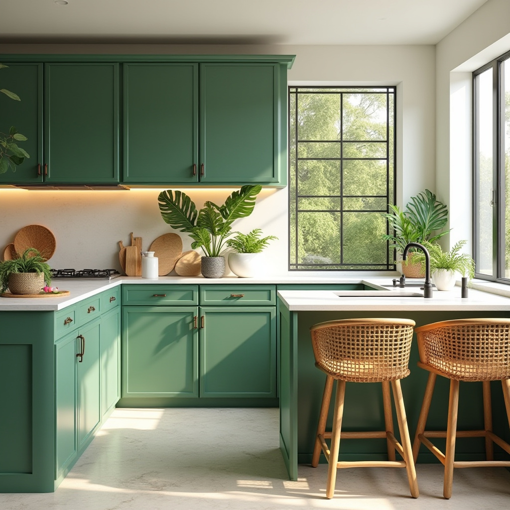 tropical palm leaf green kitchen