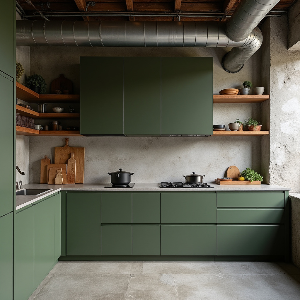 industrial olive green kitchen