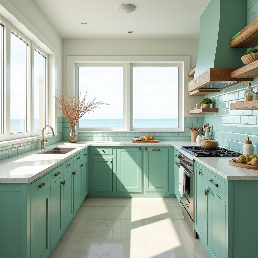 coastal seafoam green kitchen