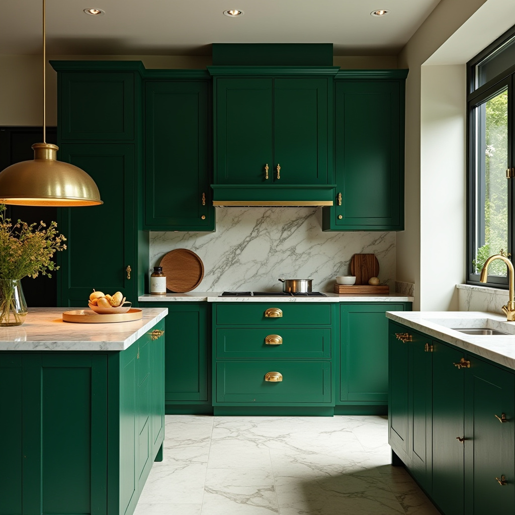 art deco emerald green kitchen