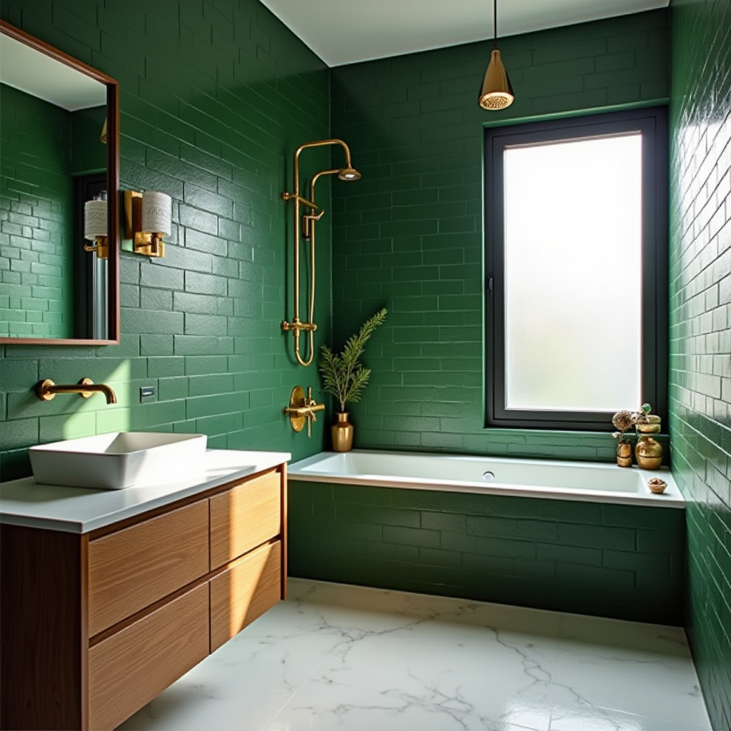 modern green and gold minimalist bathroom