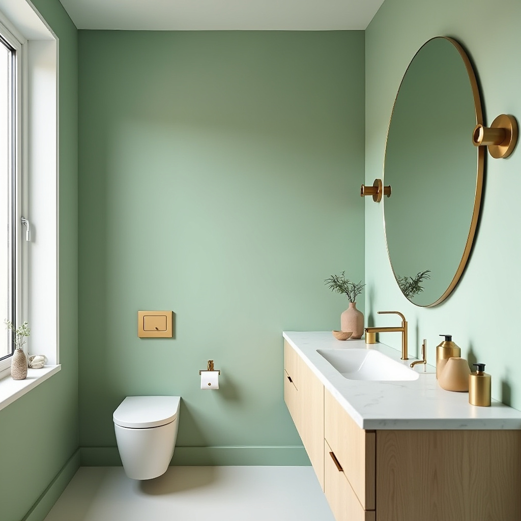 scandinavian green and gold bathroom