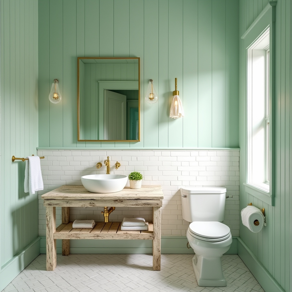 coastal green and gold bathroom