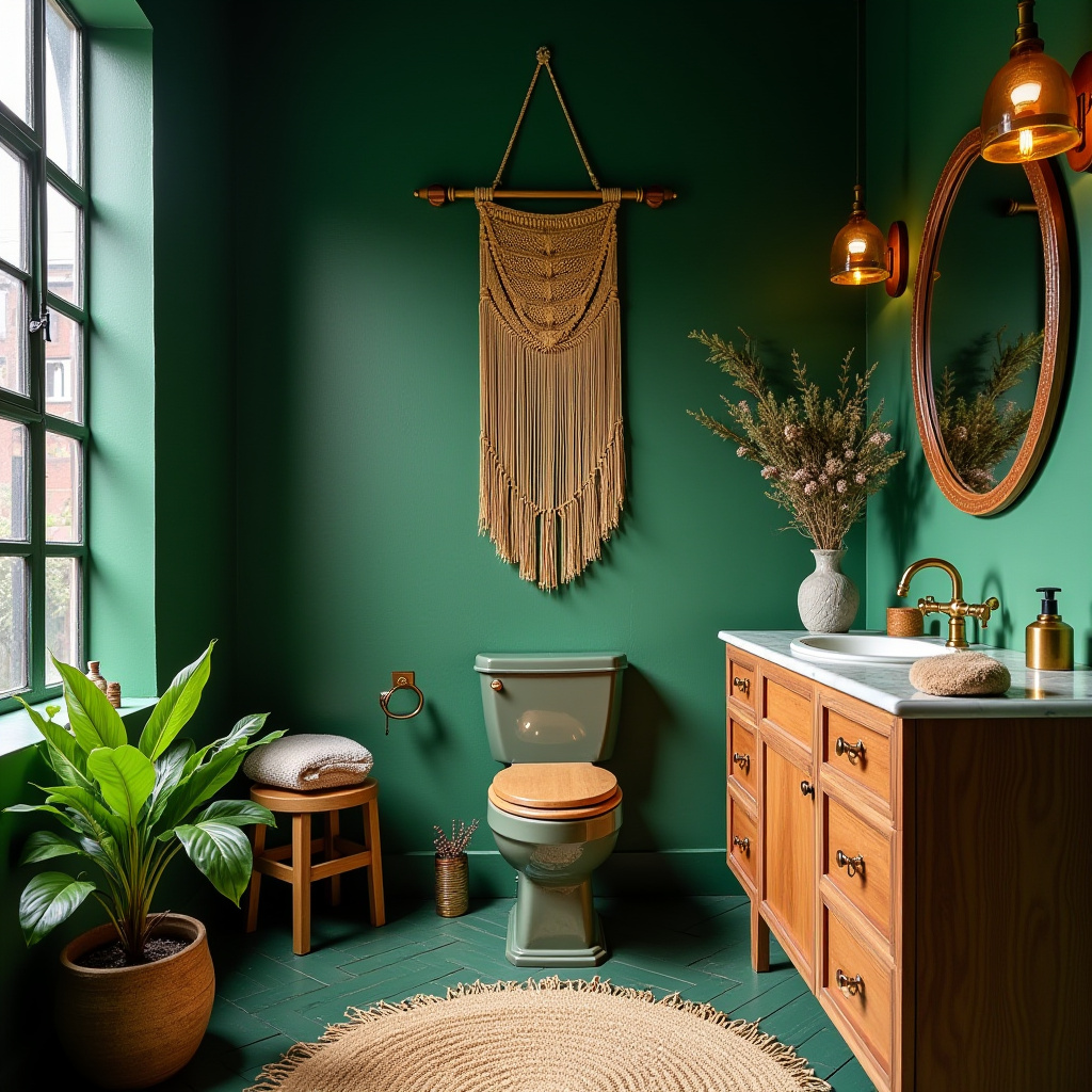 bohemian green and gold bathroom