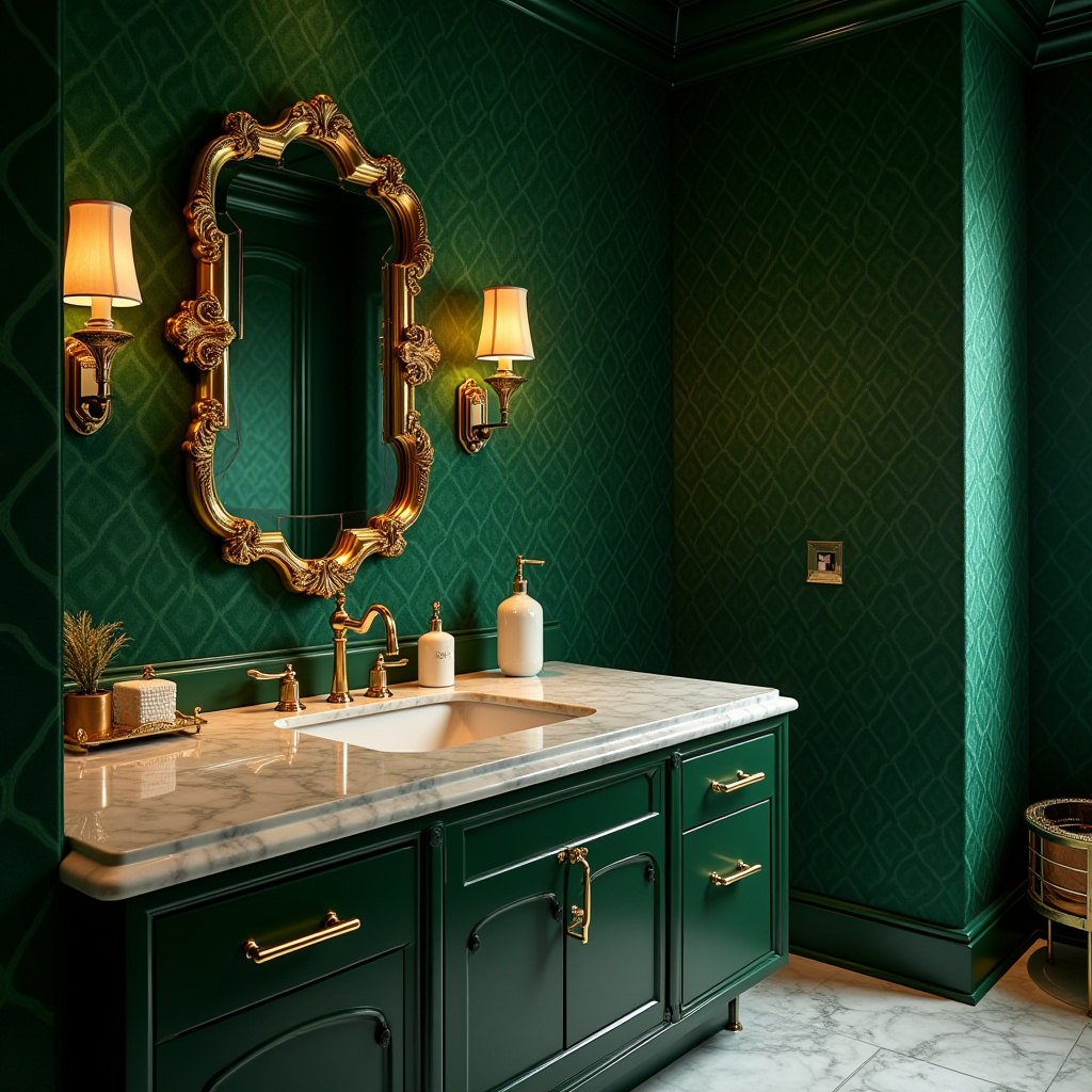 glamorous green and gold bathroom