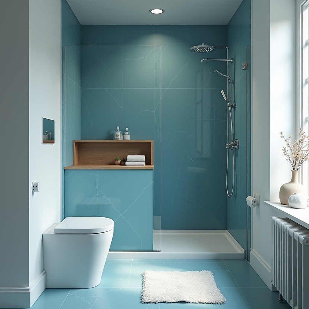 small blue bathroom geometric design