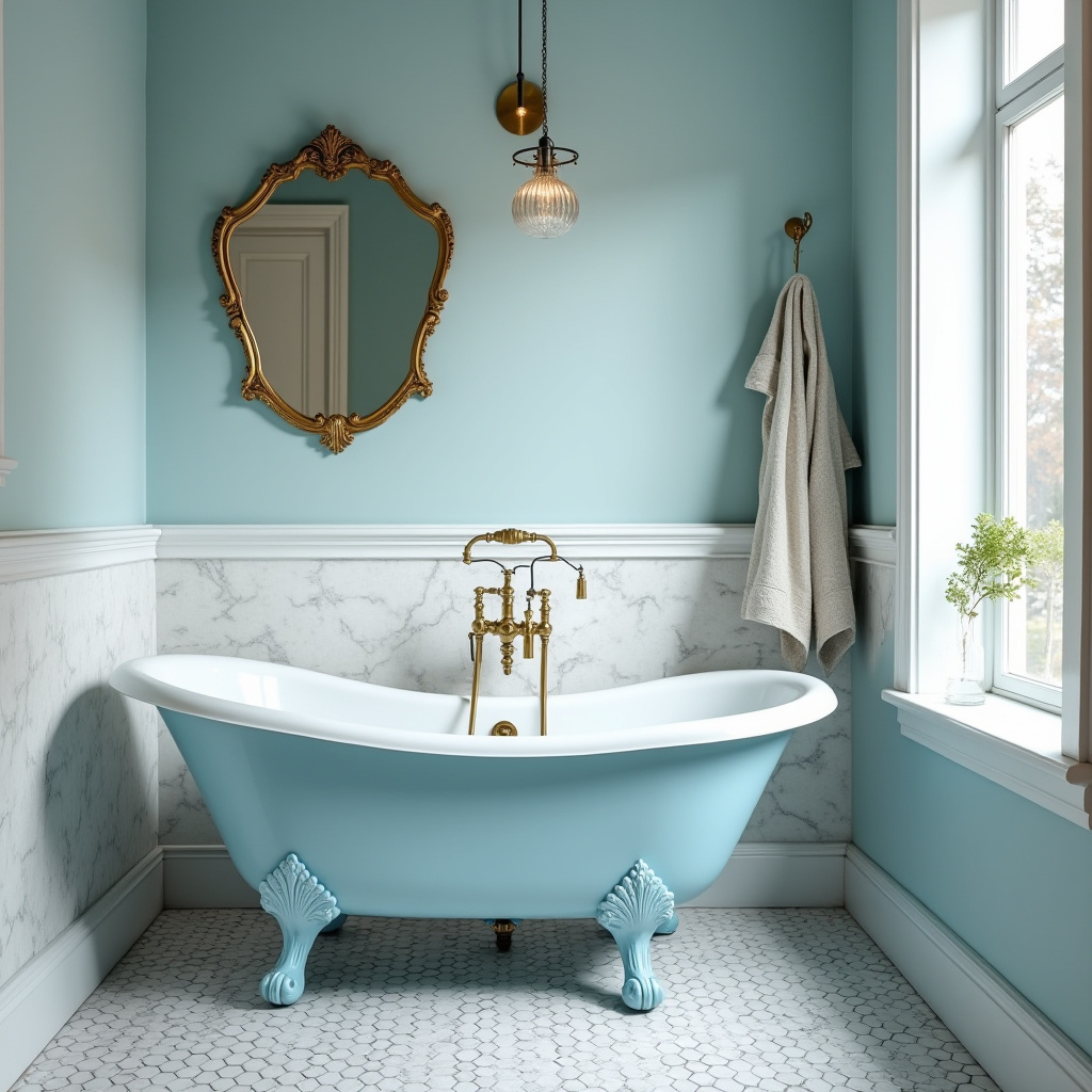 small blue bathroom vintage clawfoot tub