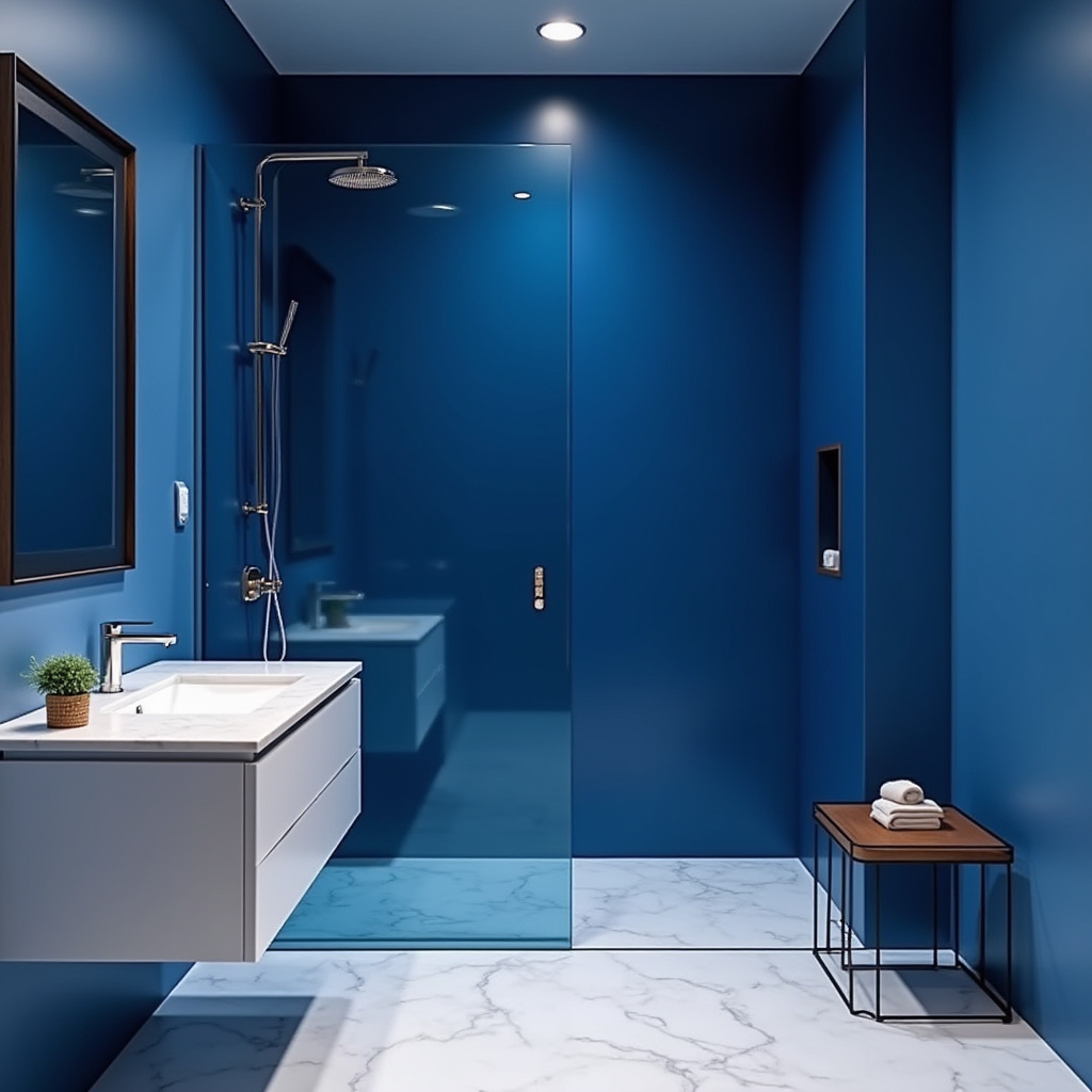 small blue bathroom indigo accents
