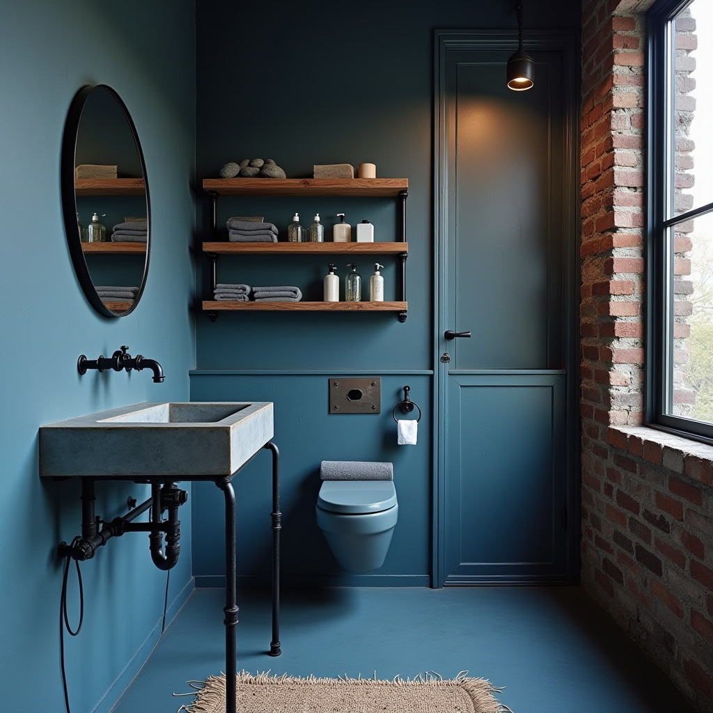 small blue bathroom industrial style