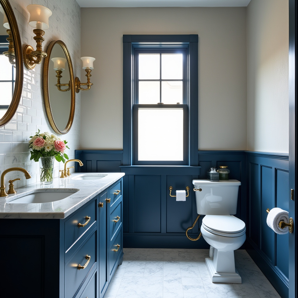 small blue bathroom transitional design