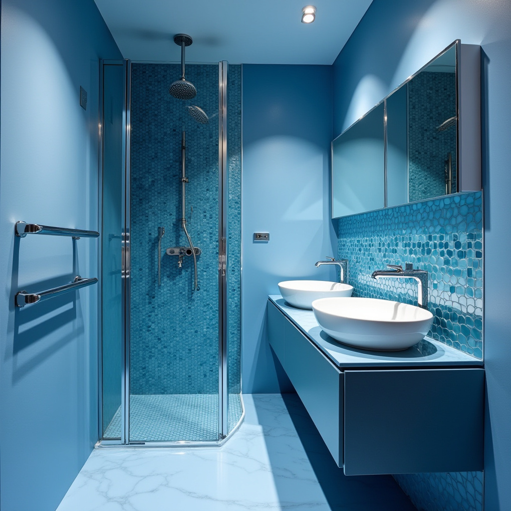 small blue bathroom glass mosaic