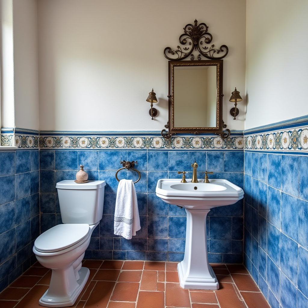 small blue bathroom Mediterranean style