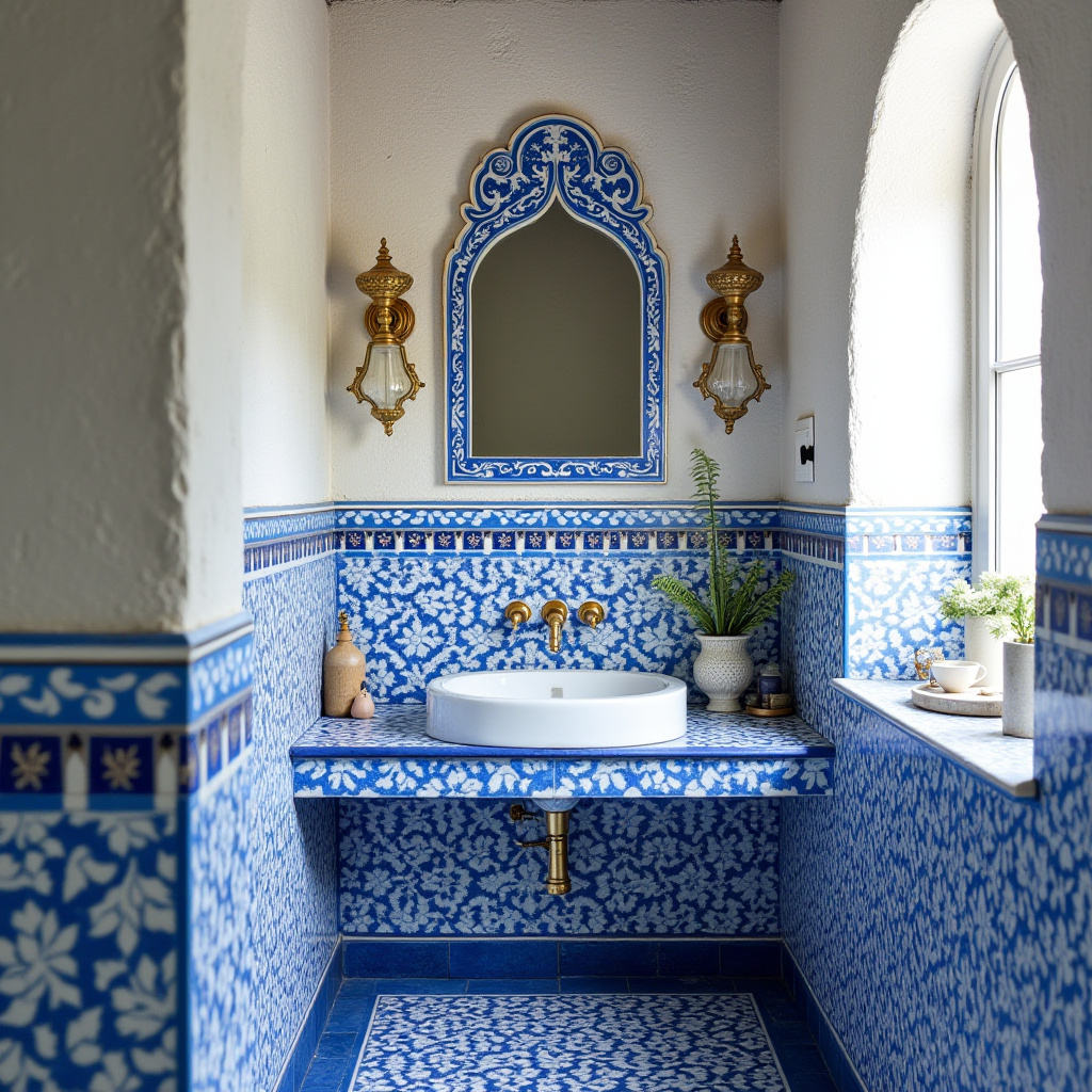 small blue bathroom Moroccan style