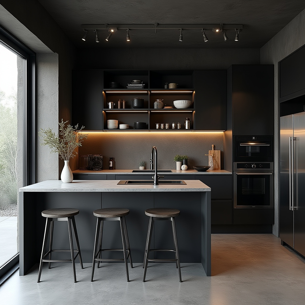 industrial black kitchen