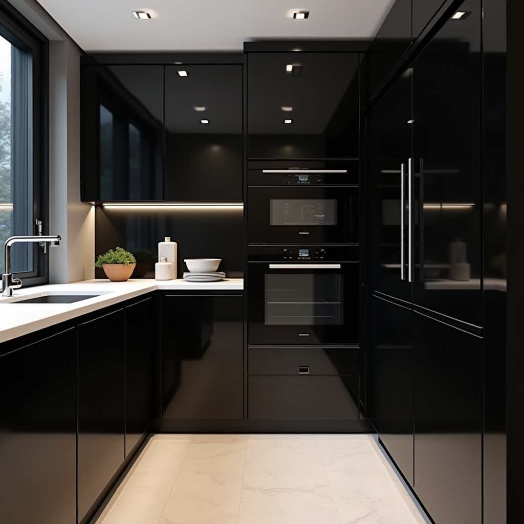 high-gloss black kitchen