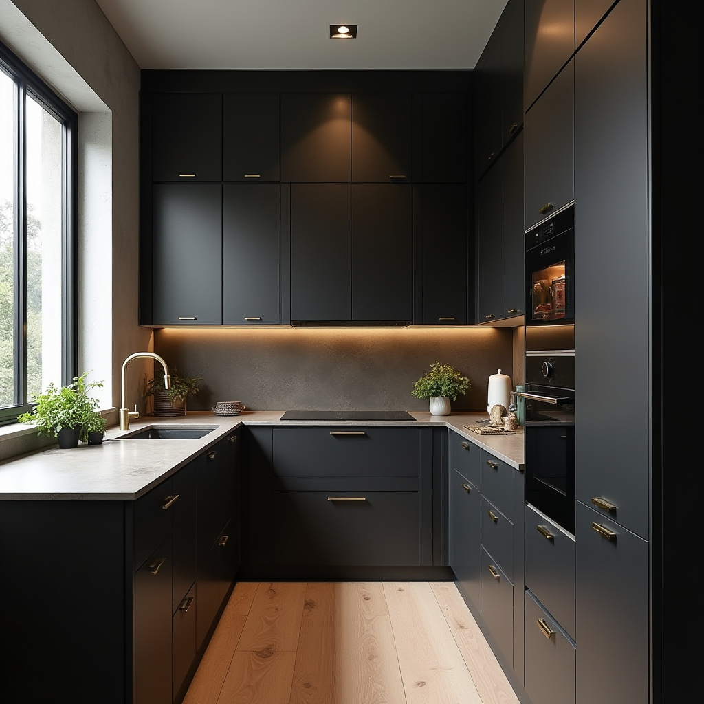 galley black kitchen