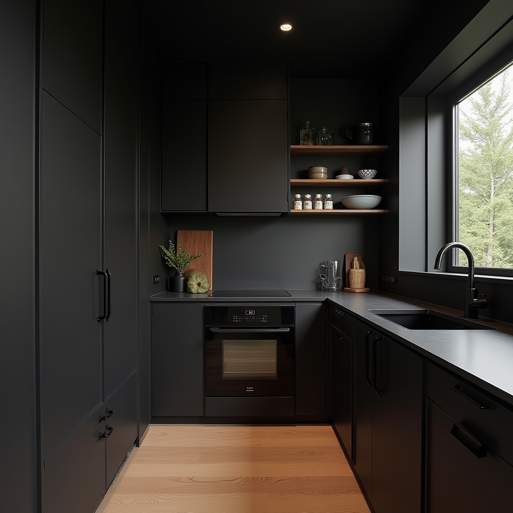Japanese minimalist black kitchen