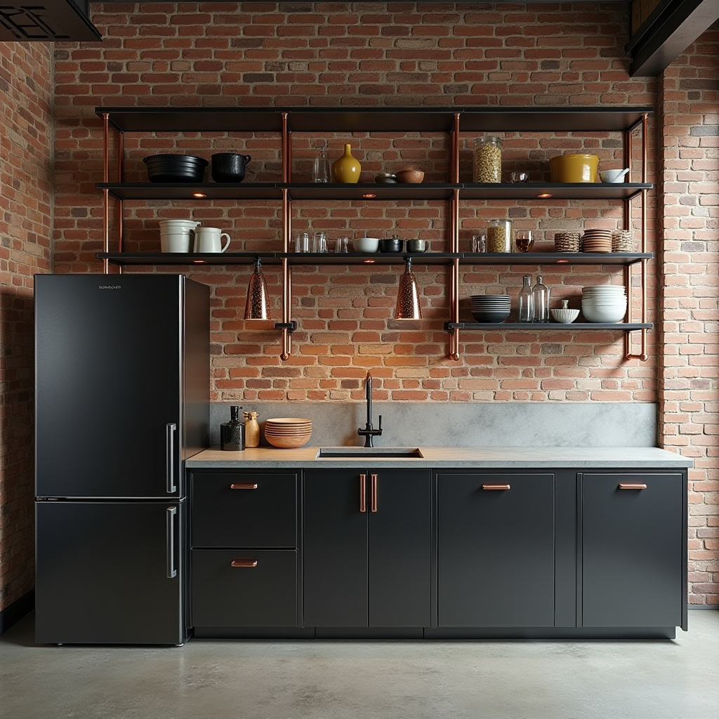 Industrial loft single wall kitchen