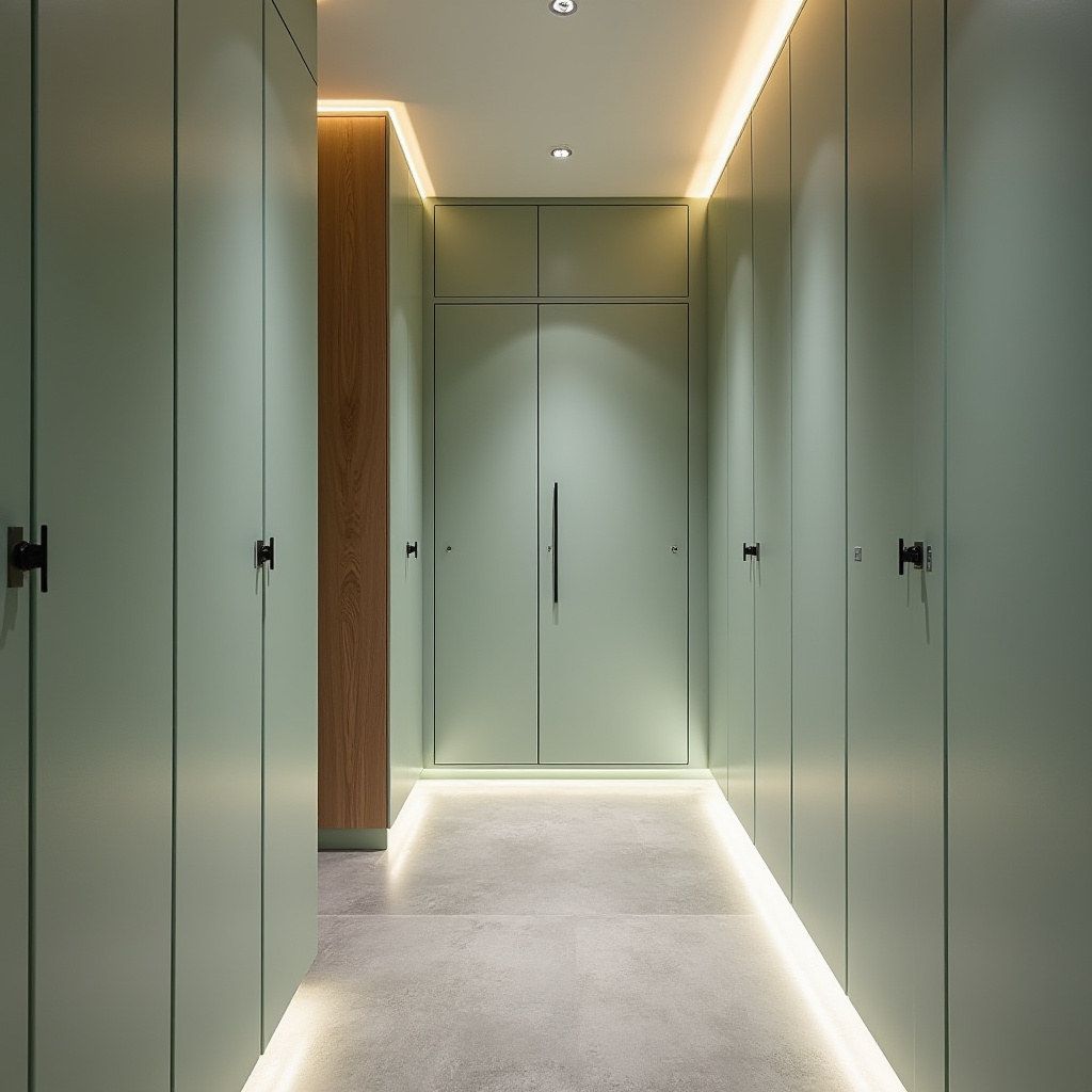 Sage green built-in storage