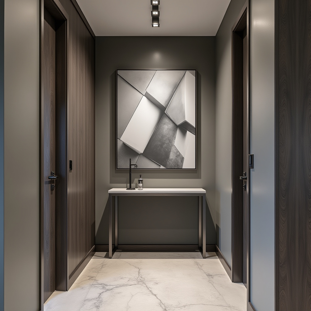 Geometric wall art in hallway