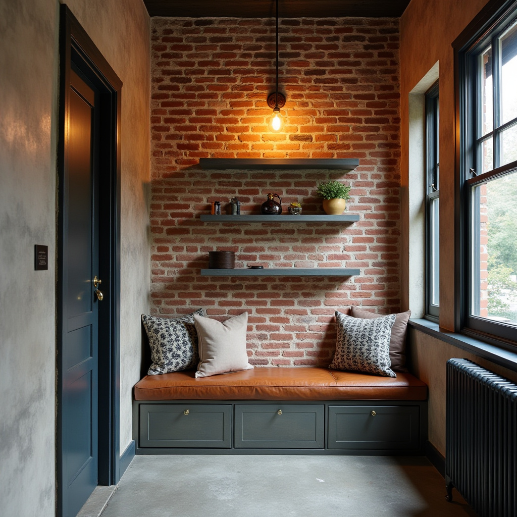 Industrial hallway with brick wall