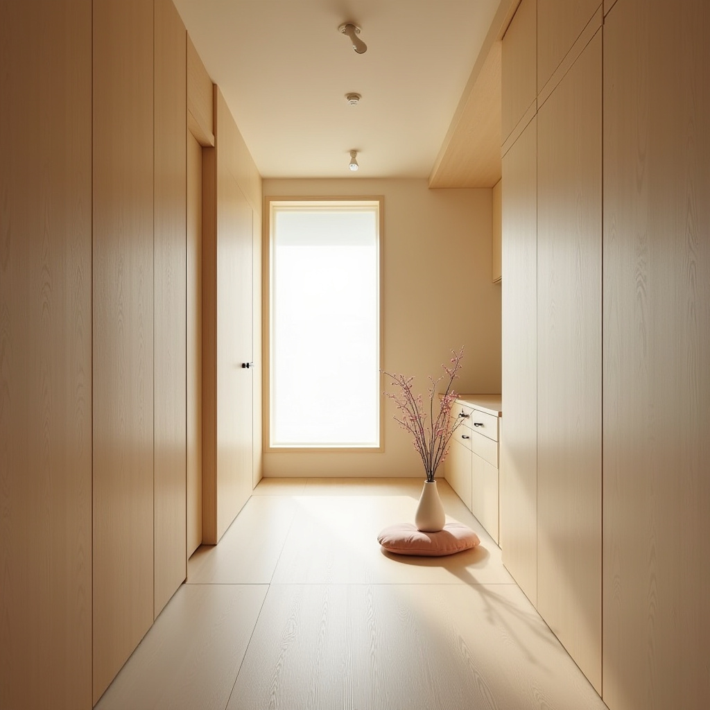 Minimalist hallway with ikebana flower