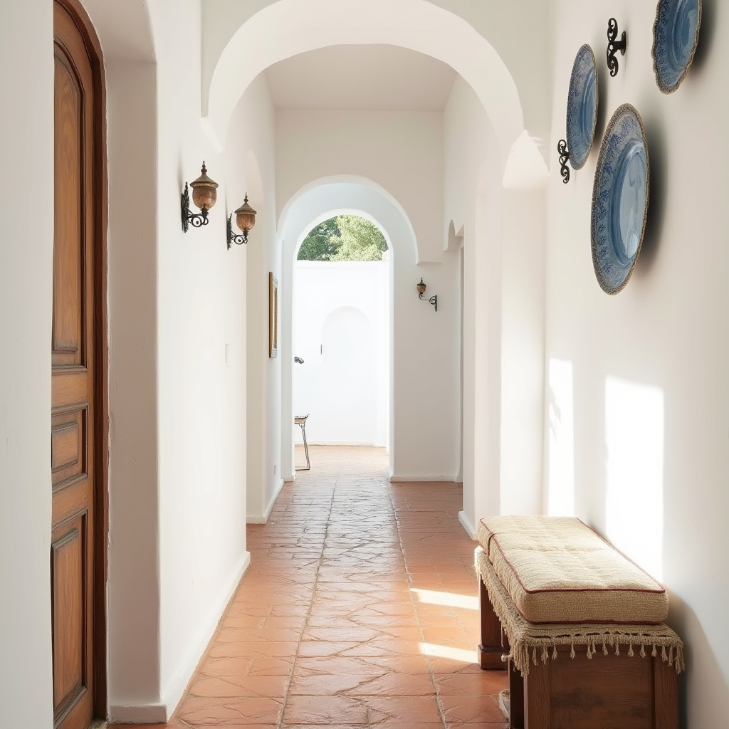 Mediterranean hallway with terracotta tiles