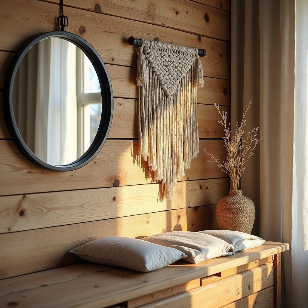 Reclaimed pine wood accent wall