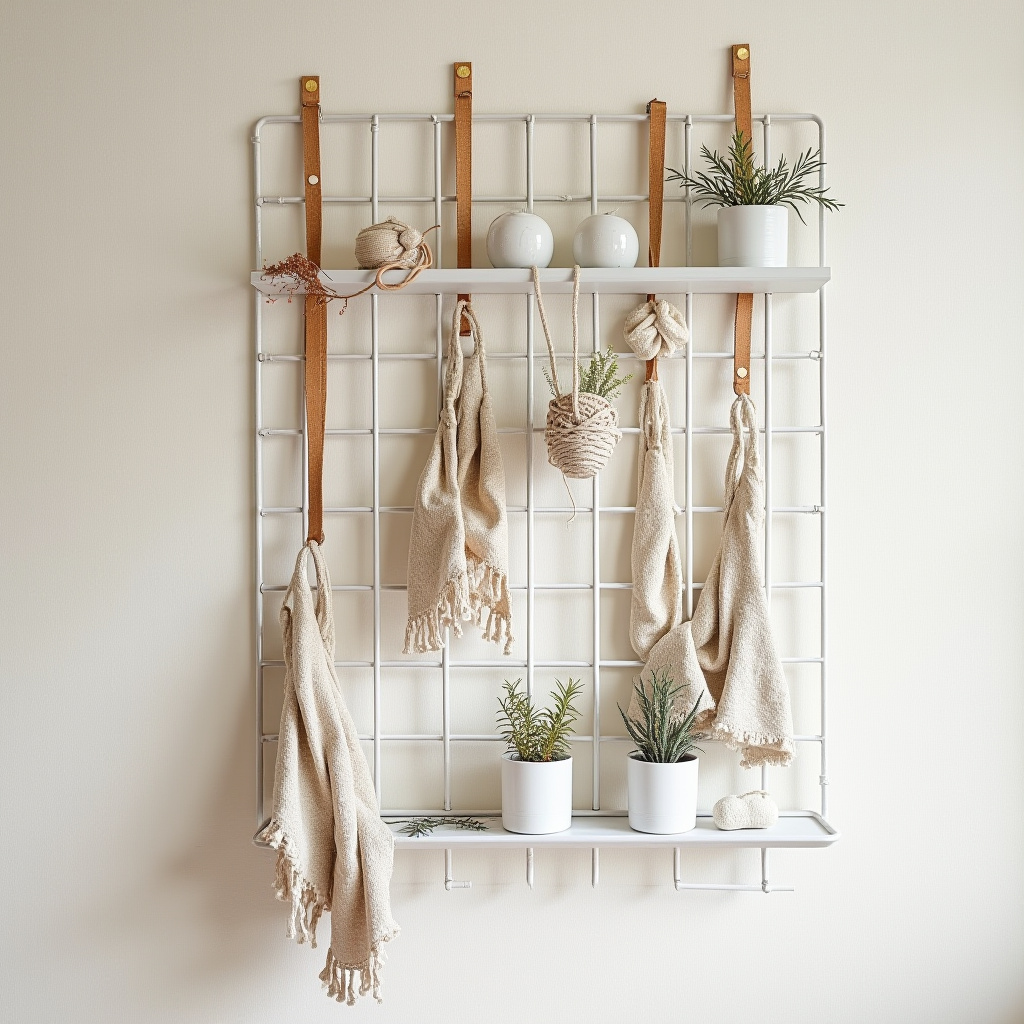 White metal grid wall organizer