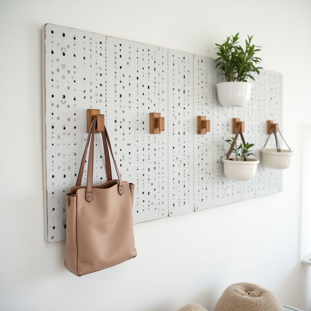 White metal pegboard wall decor