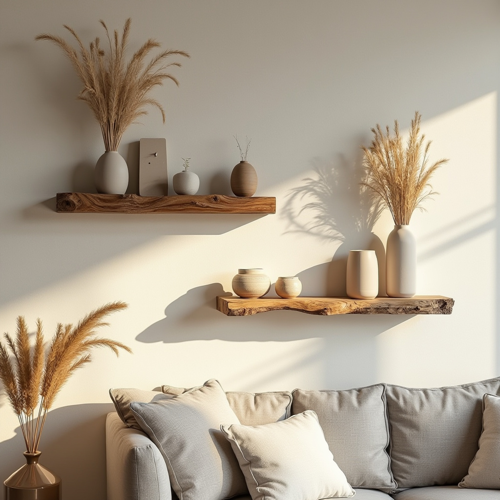 Organic live edge wooden shelves