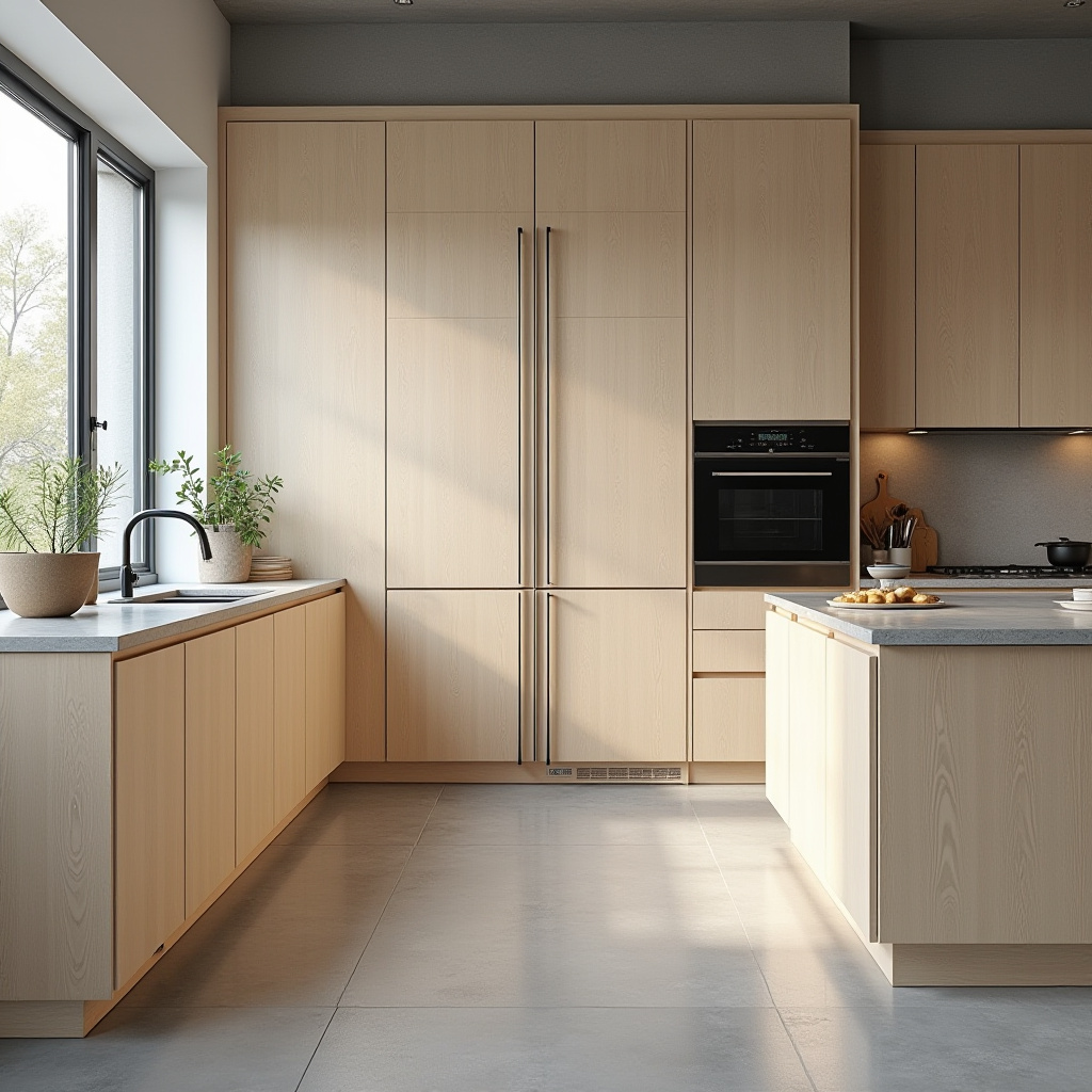 Modern Scandinavian kitchen cabinets in light birch wood