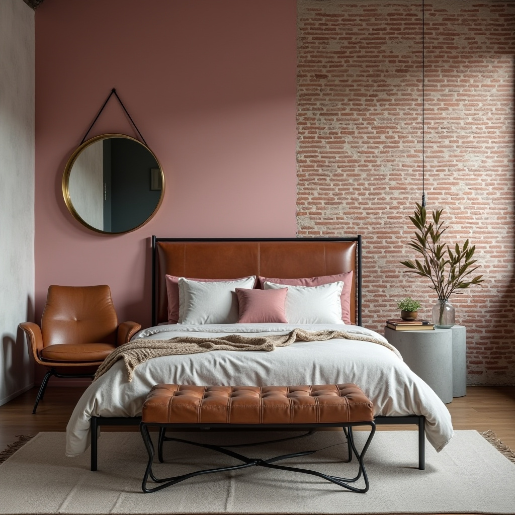 industrial dusky pink bedroom