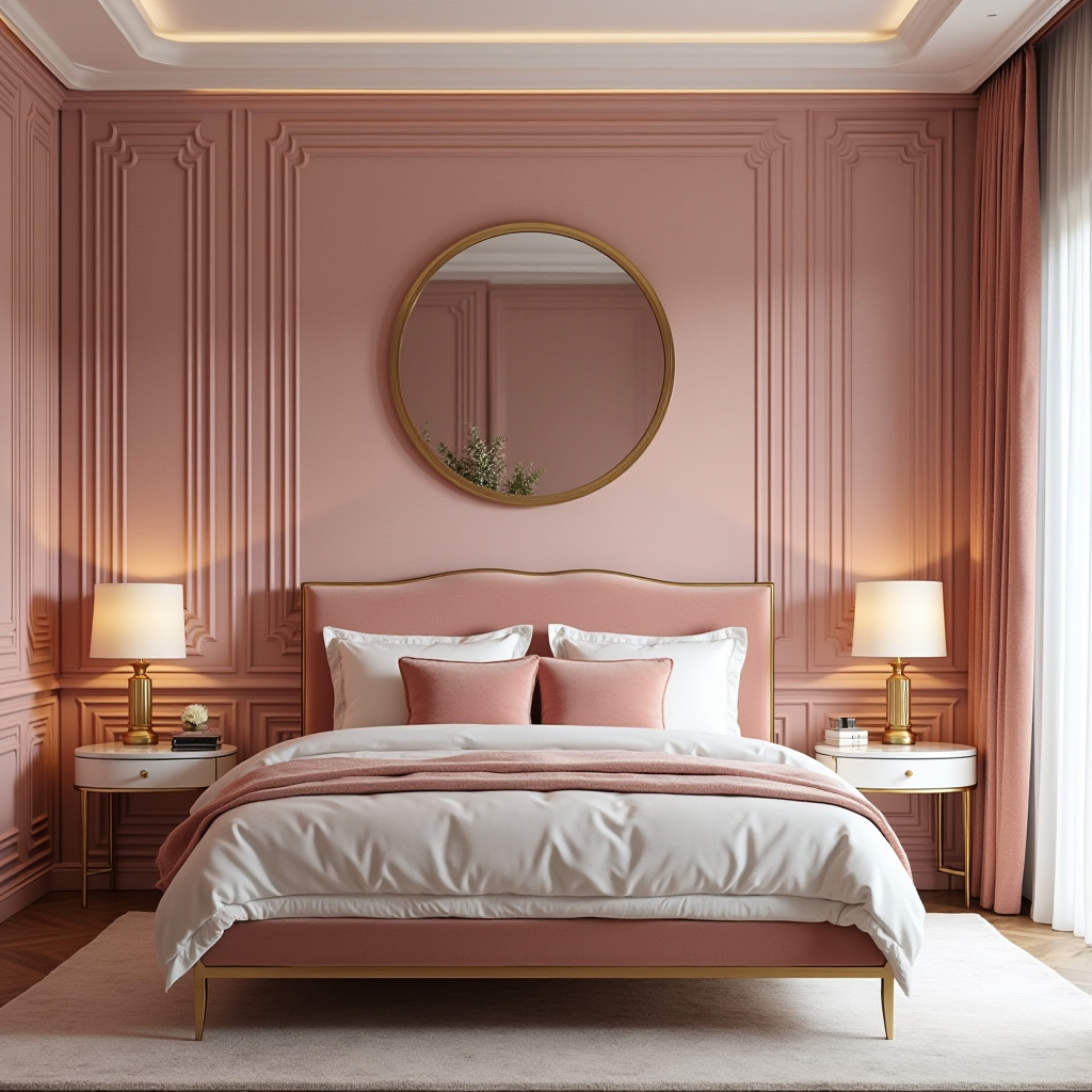 art deco dusky pink bedroom