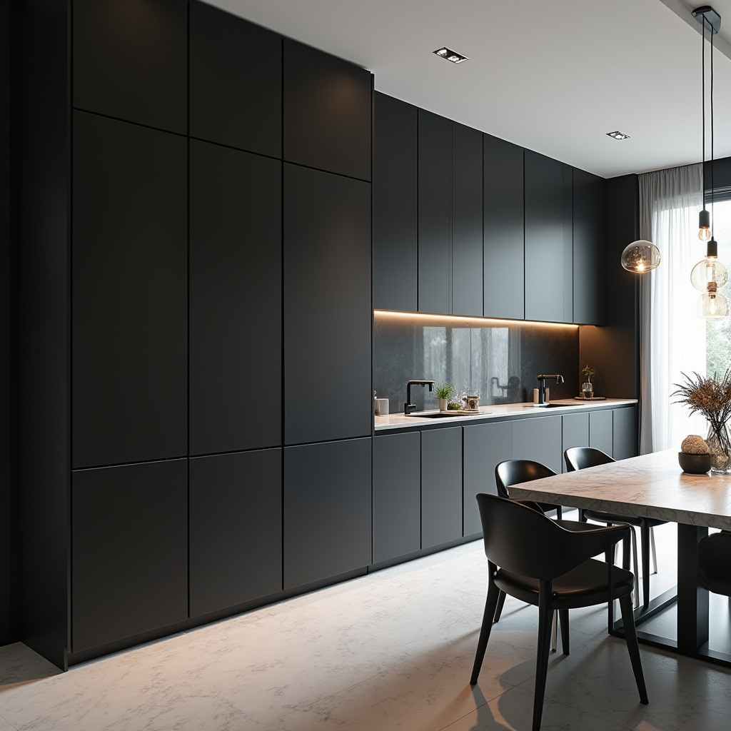 modern monochromatic dining room cabinets