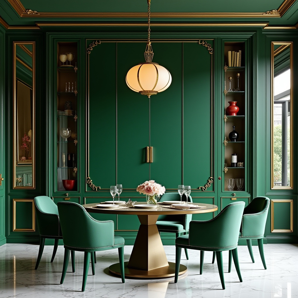 art deco emerald green dining cabinets