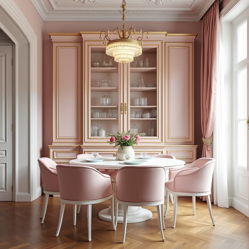 Parisian chic blush pink dining cabinets