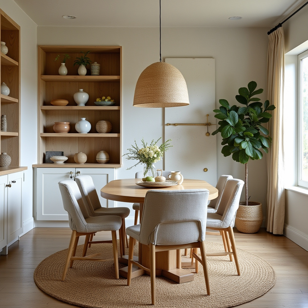 casual dining room with whitewashed oak cabinets