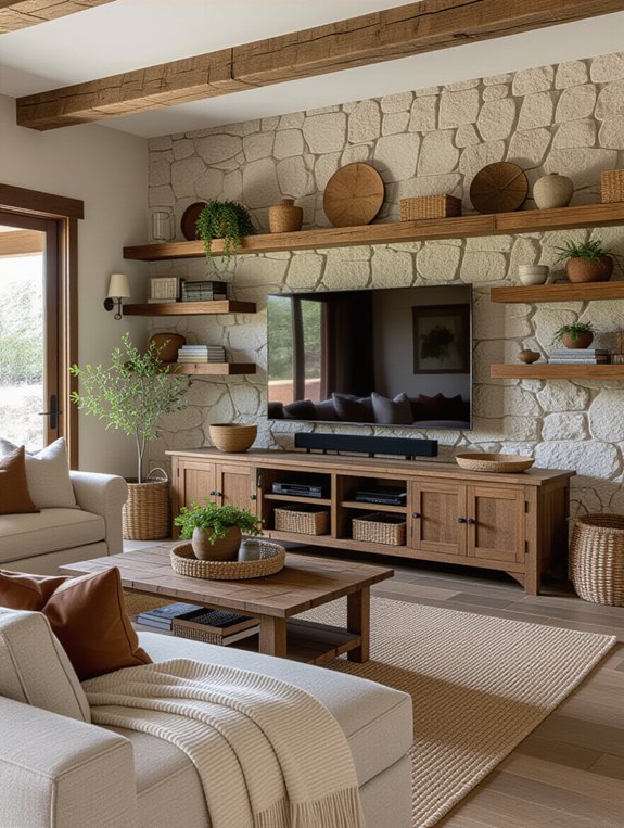 rustic living room with wooden accents